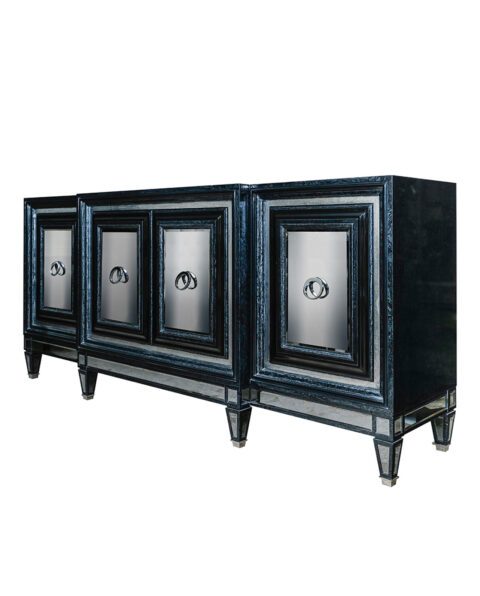 Black Glossy Lacquer Mirrored Sideboard
