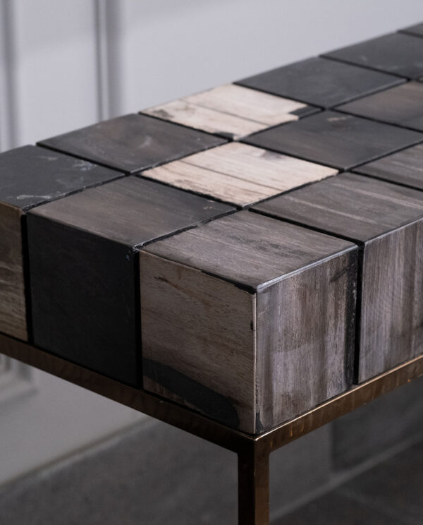 Checkerboard Petrified Wood Console Table