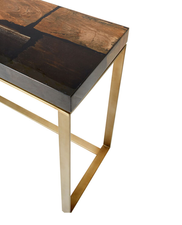 Elegant Polished Wood Console Table with Gold Frame