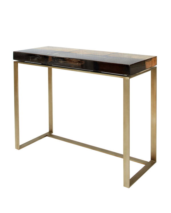 Elegant Polished Wood Console Table with Gold Frame