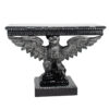 Lavish Carved Eagle Black Wood Console Table with Marble Top