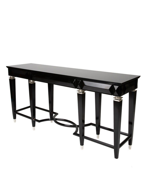Luxury Glossy Black Console Table with Silver Mounts