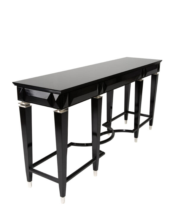 Luxury Glossy Black Console Table with Silver Mounts