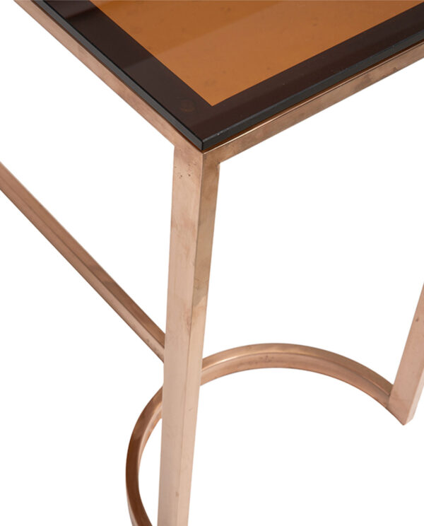 Chic Rose Gold Console Table with Elegant Glass Top