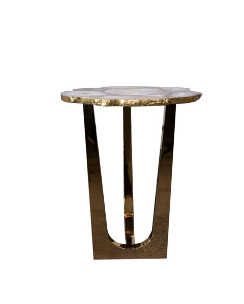 Agate Stone Side Table with Gold-Plated Base