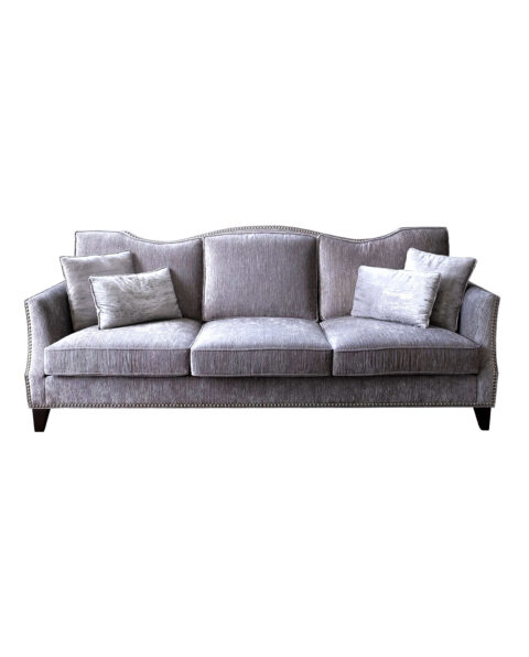 Upholstered Three Seater Grey Velvet Sofa