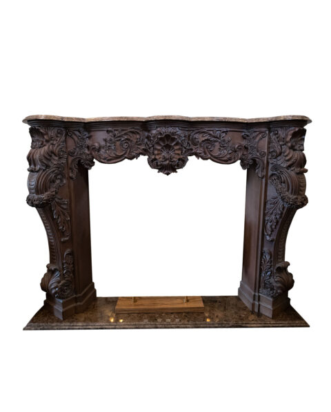 Louis XV-style carved wood fireplace surround