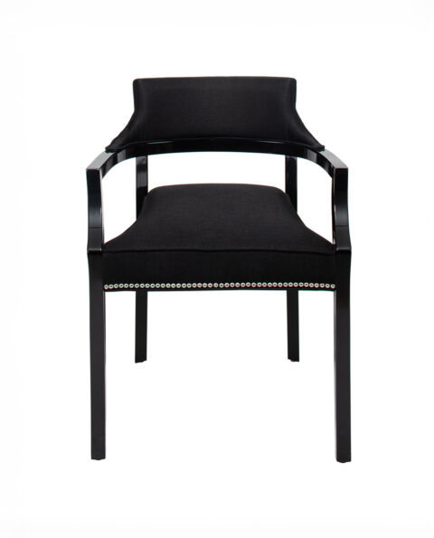 Elegant Black Velvet Armchair with Silver Nail-head Trim