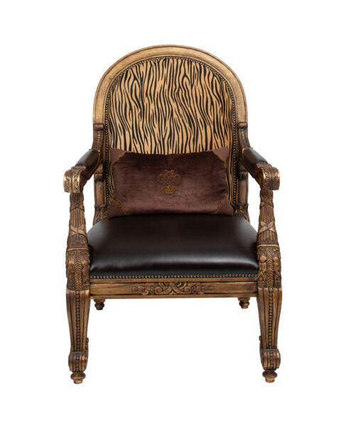 Tiger-Striped Elegant Vintage Brown Leather Armchair
