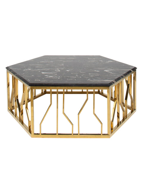Hexagonal coffee table with black marble top