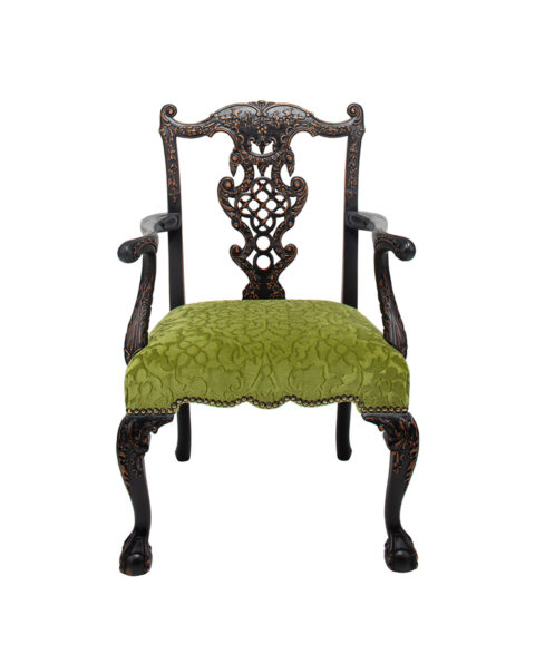 Elegant Chippendale Style Carved Wooden Armchair