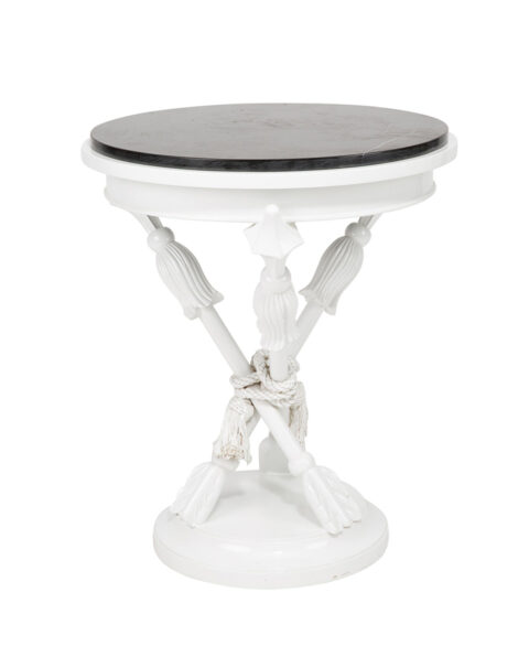 Round Black Marble Top White Side Table