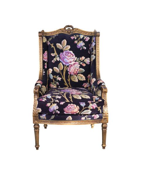 Louis XVI Style Tapestry Upholstered Wing back Armchair