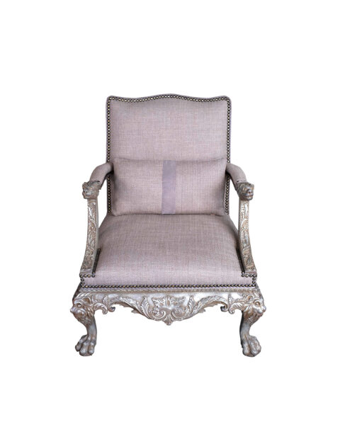 Elegant Ornate Armchair in Taupe with Lion Paw Detailing