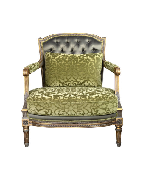 Elegant Green Velvet Armchair with Classic Louis XVI Frame