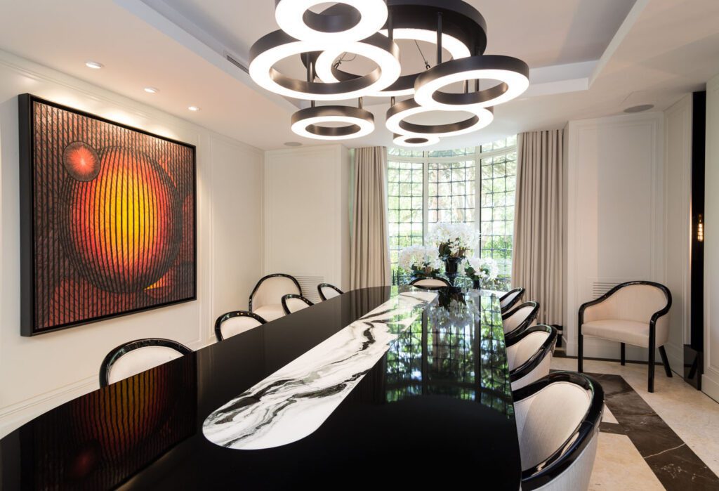 Luxury Interior Design, elegant dining table and light