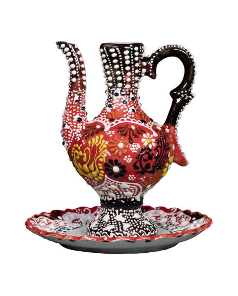 Mediterranean Style Decorative Ceramic Jug / Vase with Bottom Plate
