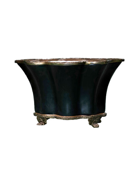 Charming Scalloped Black Planter with Antique Bronze Feet