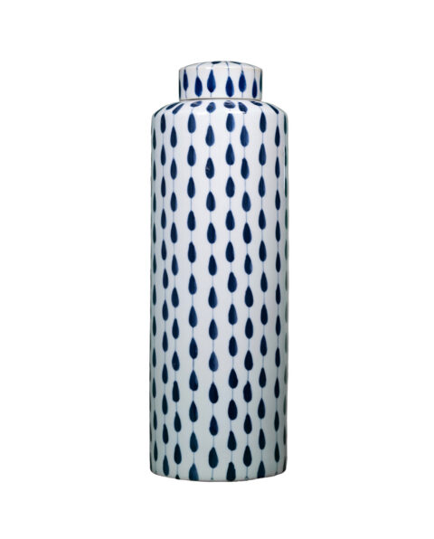 Decorative Ceramic Jar With Lid - Blue Tear Drop Design