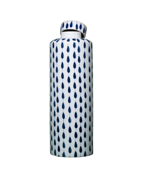 Decorative Ceramic Jar With Lid - Blue Tear Drop Design