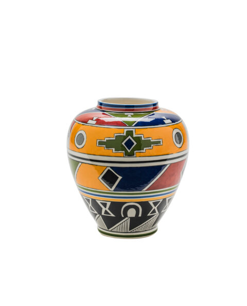 Decorative Geometric Patterned Ceramic Vase - Colourful Accent