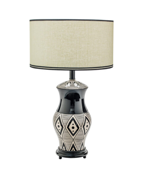 Beige and Brown Ceramic Lamp with Shade