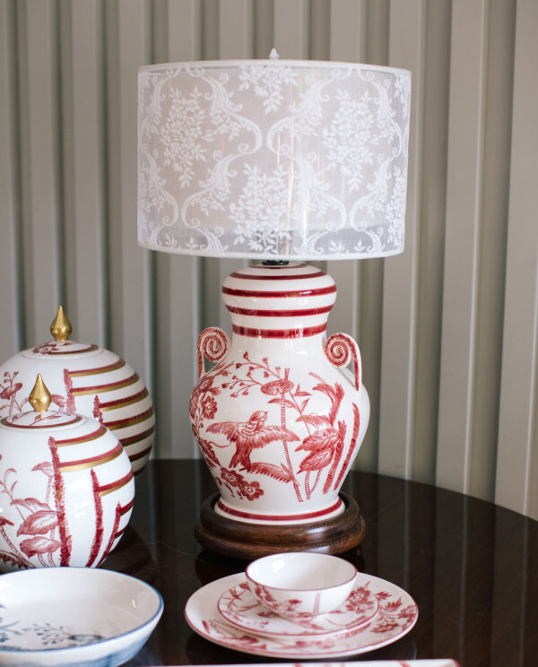 Elegant Magenta Floral Ceramic Table Lamp