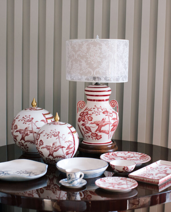 Elegant Magenta Floral Ceramic Table Lamp