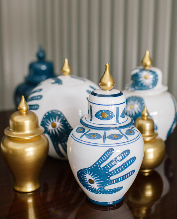 Elegant Gold Ceramic Ginger Jar with lid
