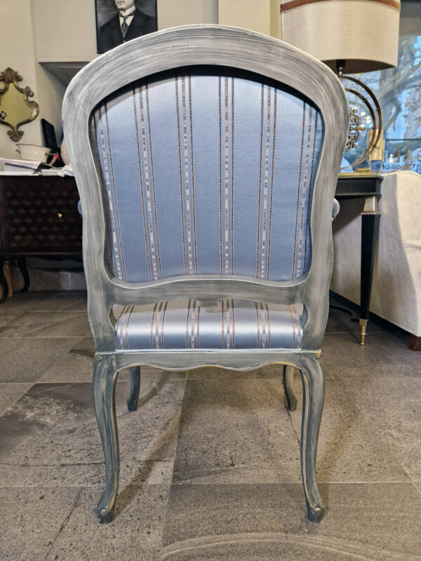 Hand-Carved Louis XV Style Striped Armchair