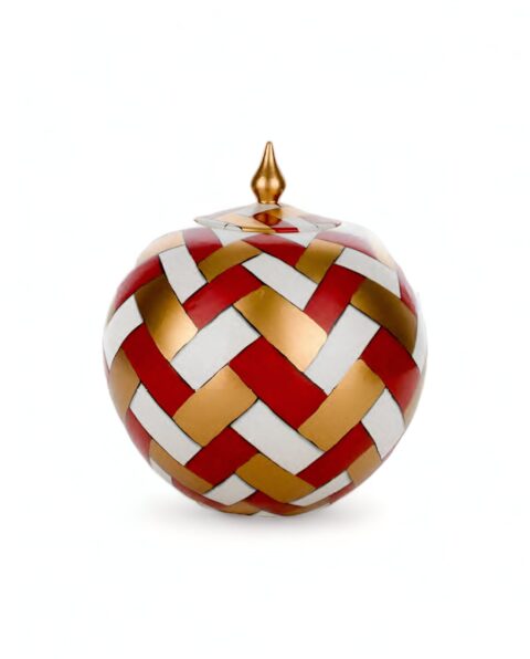 Geometric Ceramic Jar in Red & Gold - 20x25cm