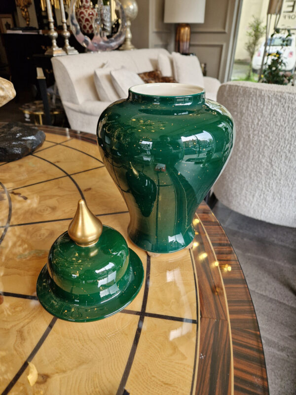 Emerald Green Ginger Jar with Golden Finial