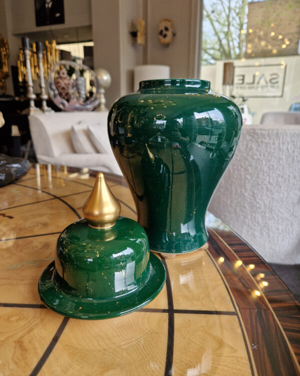 Luxurious Emerald Green Ginger Jar with Golden Finial